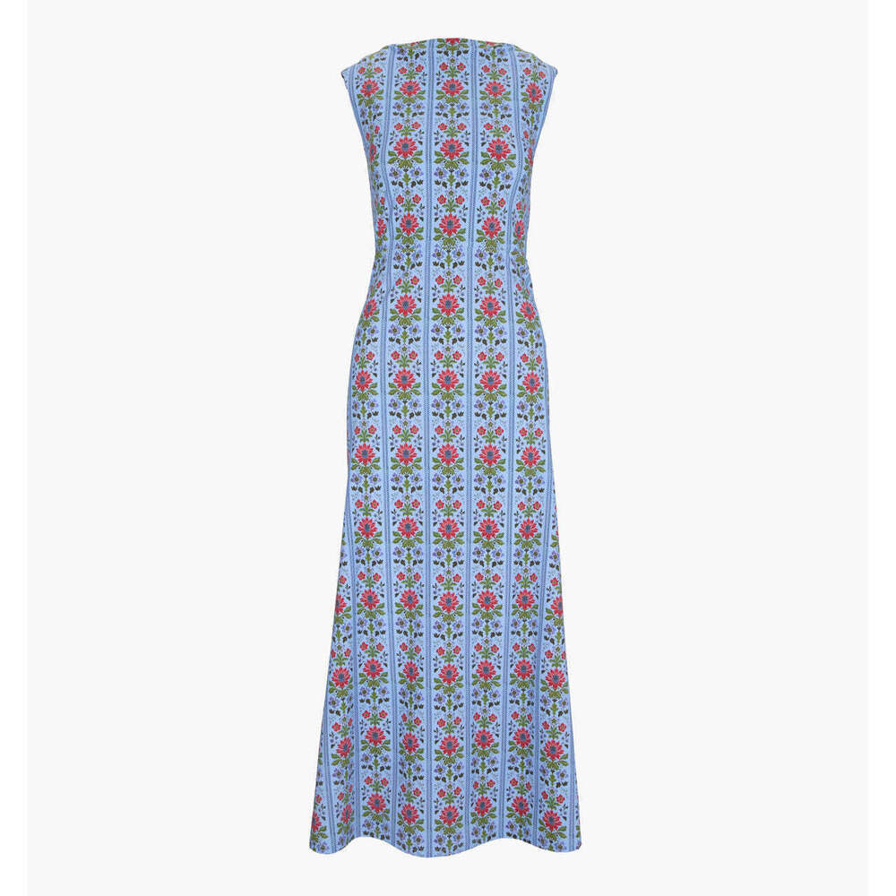 Hill House Home The Sloane Dress - Blue Floral Block Stripe Jersey Size XLBlue F